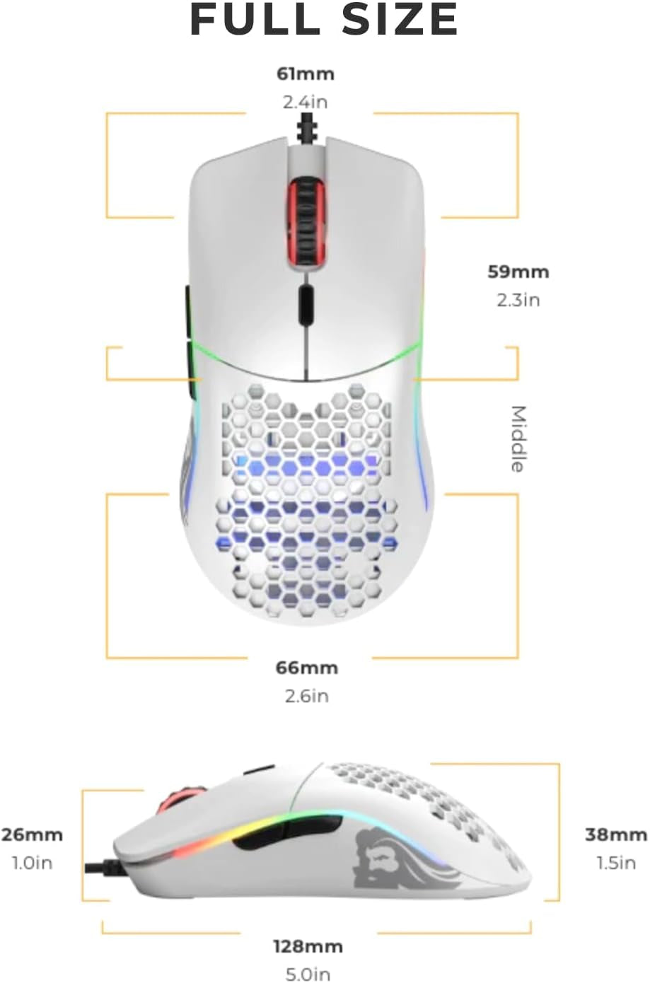 Model O Wired Gaming Mouse - 67G Superlight Honeycomb Design, RGB Lighting, Pixart 3360 Sensor, Omron Switches, Ambidextrous - Matte White Finish