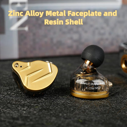 KZ ZSN PRO X High Fidelity In-Ear Monitor Headphones with Hybrid Dual Drivers and Detachable Tangle-Free Cable for Gaming and Multimedia Use (Gold, Without Microphone)