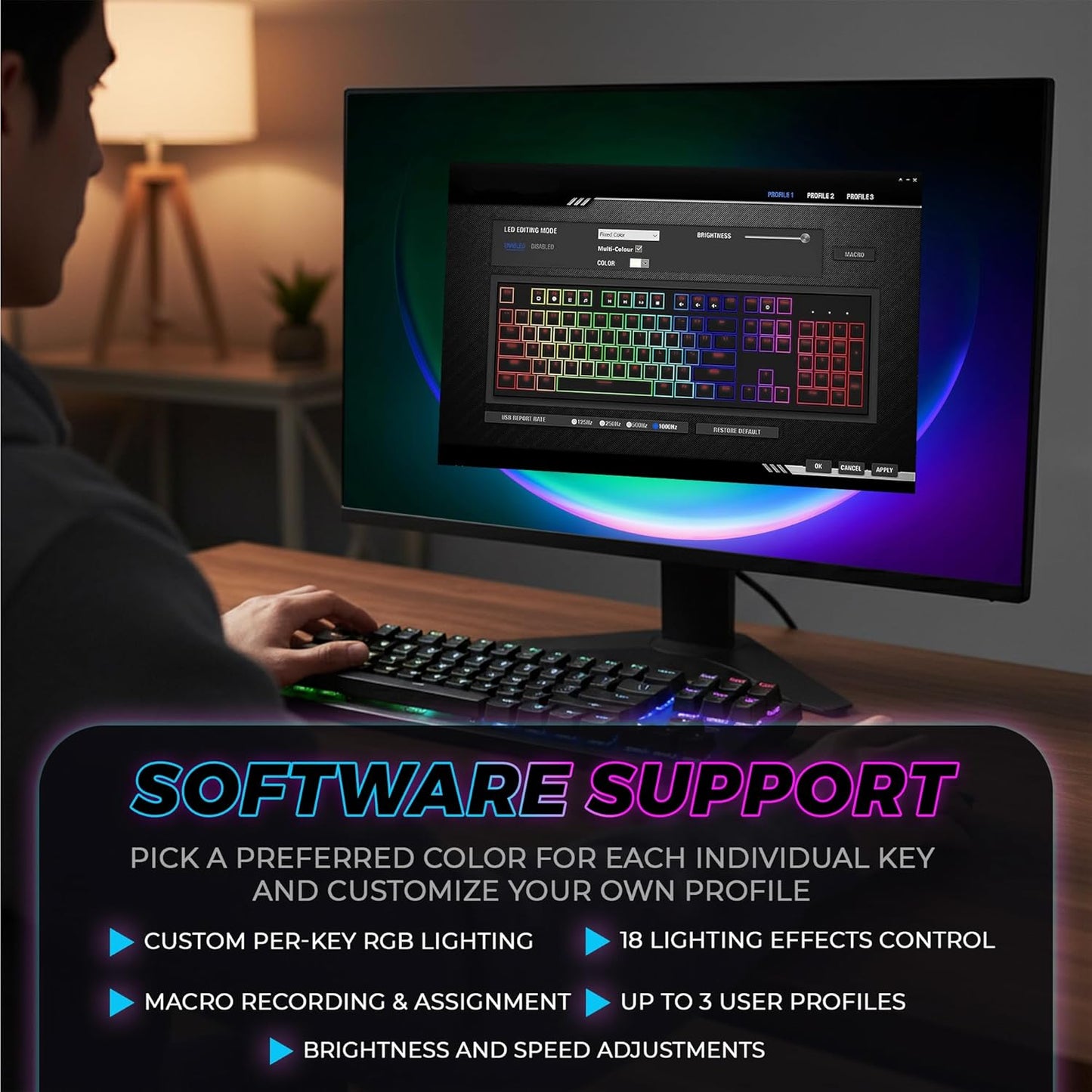 Phantom 87-Key RGB Mechanical Gaming Keyboard with Outemu Red Switches, 16.8 Million Color LED Lighting, 18 Pre-Set Modes, Low Latency, N-Key Rollover, Customizable Software Keys, and Wired USB Connection