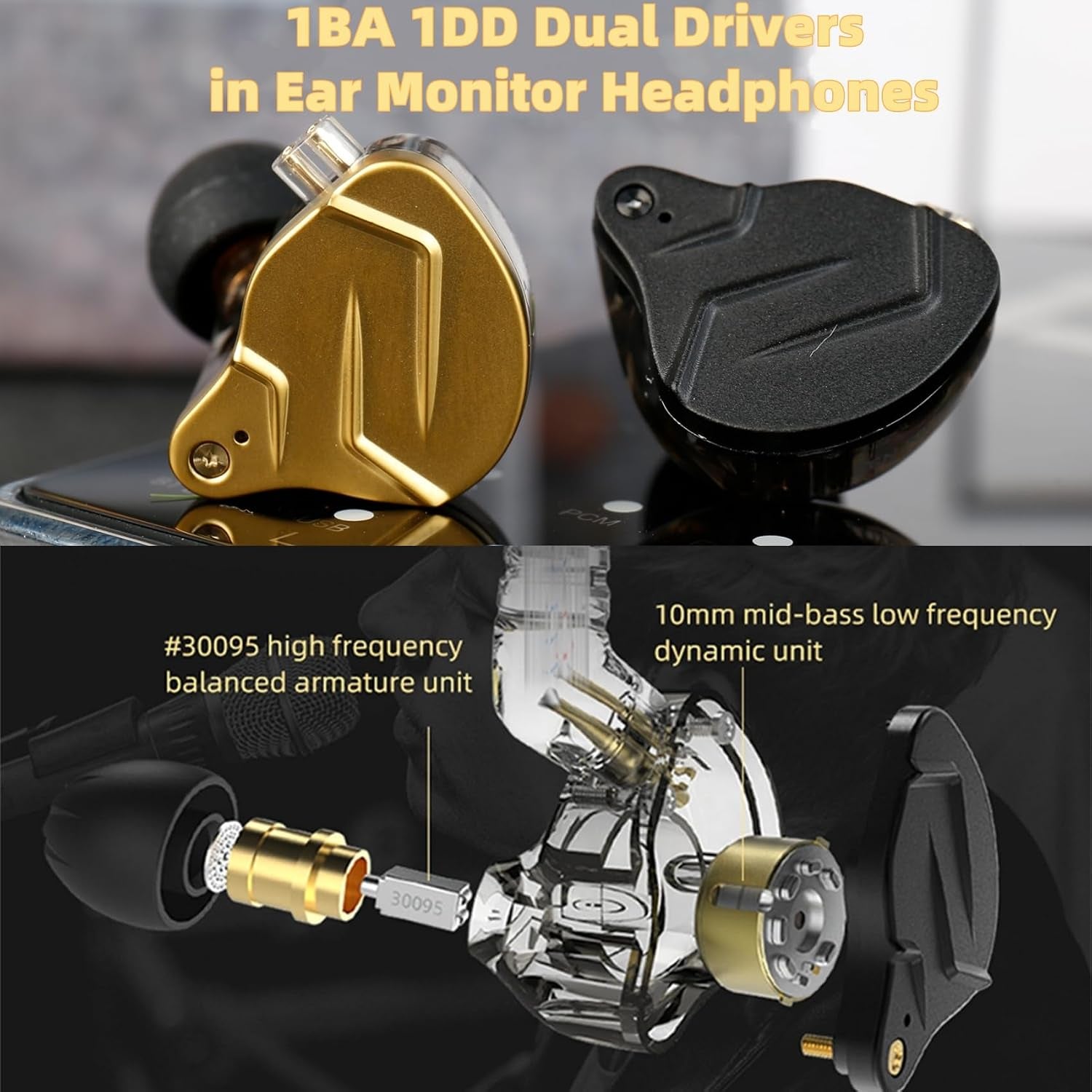 KZ ZSN PRO X High Fidelity In-Ear Monitor Headphones with Hybrid Dual Drivers and Detachable Tangle-Free Cable for Gaming and Multimedia Use (Gold, Without Microphone)