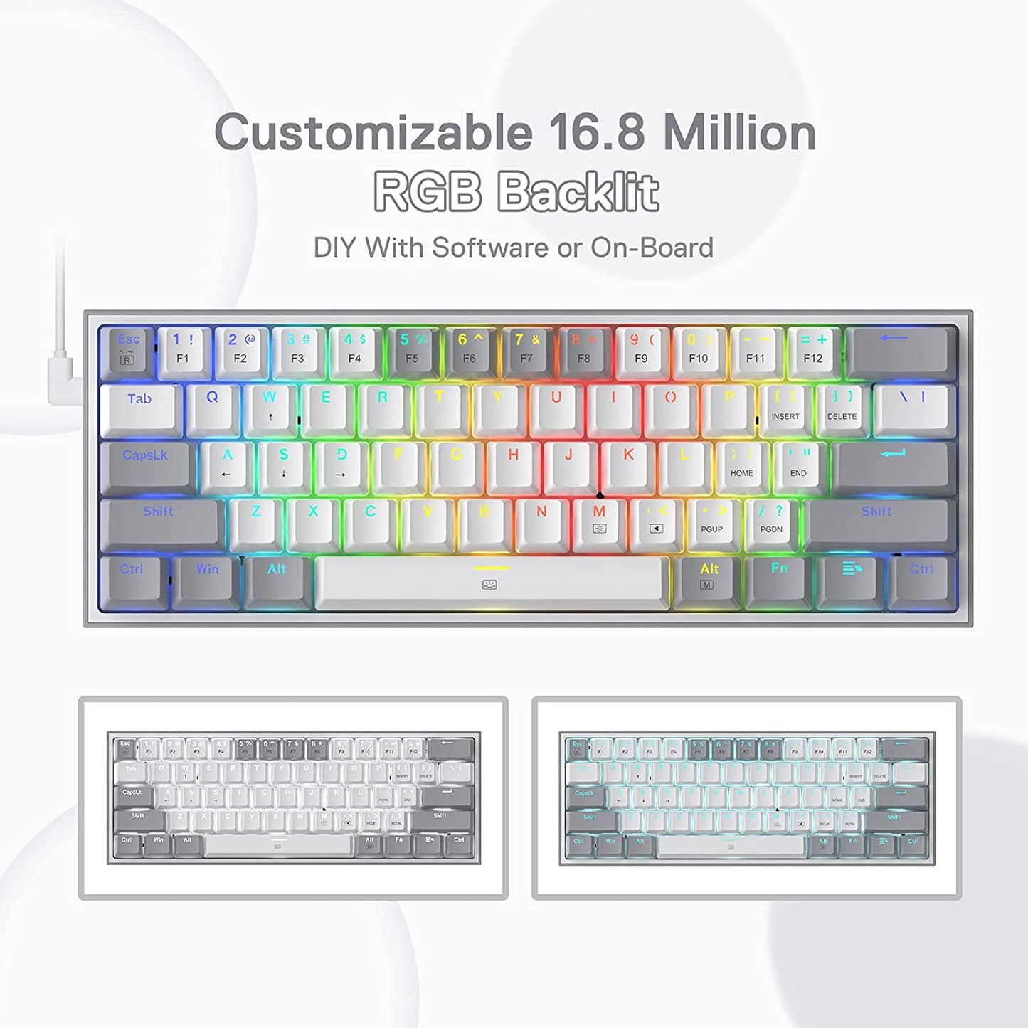 K617 Fizz 60% Wired RGB Mechanical Gaming Keyboard with Hot-Swap Capability, 61 Keys, Linear Red Switches, and White/Grey Keycaps, Compatible with Professional Driver/Software