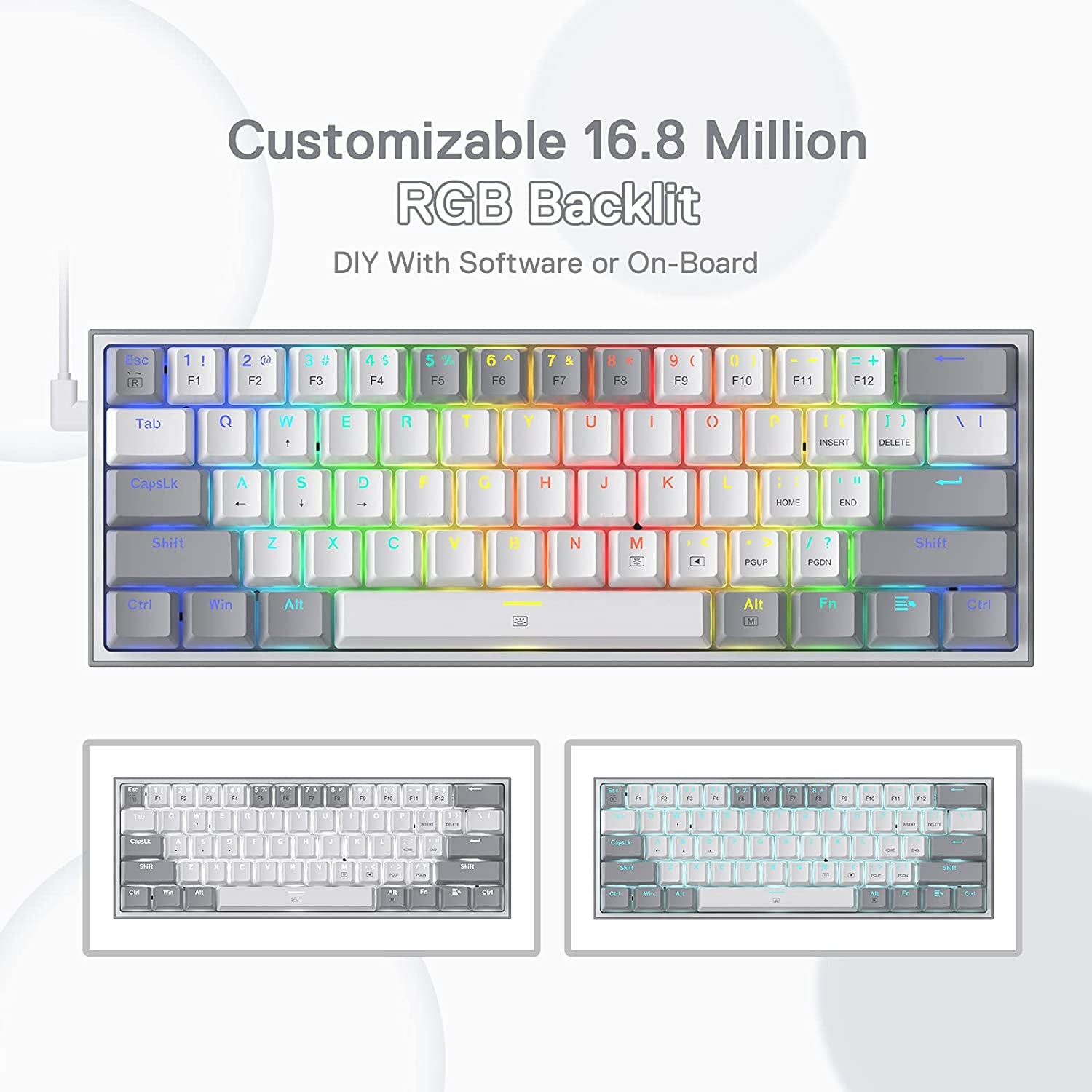 K617 Fizz 60% Wired RGB Mechanical Gaming Keyboard with Hot-Swap Capability, 61 Keys, Linear Red Switches, and White/Grey Keycaps, Compatible with Professional Driver/Software