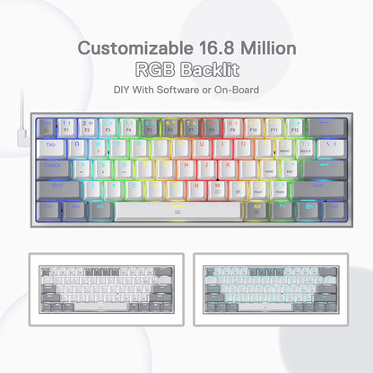 K617 Fizz 60% Wired RGB Mechanical Gaming Keyboard with Hot-Swap Capability, 61 Keys, Linear Red Switches, and White/Grey Keycaps, Compatible with Professional Driver/Software