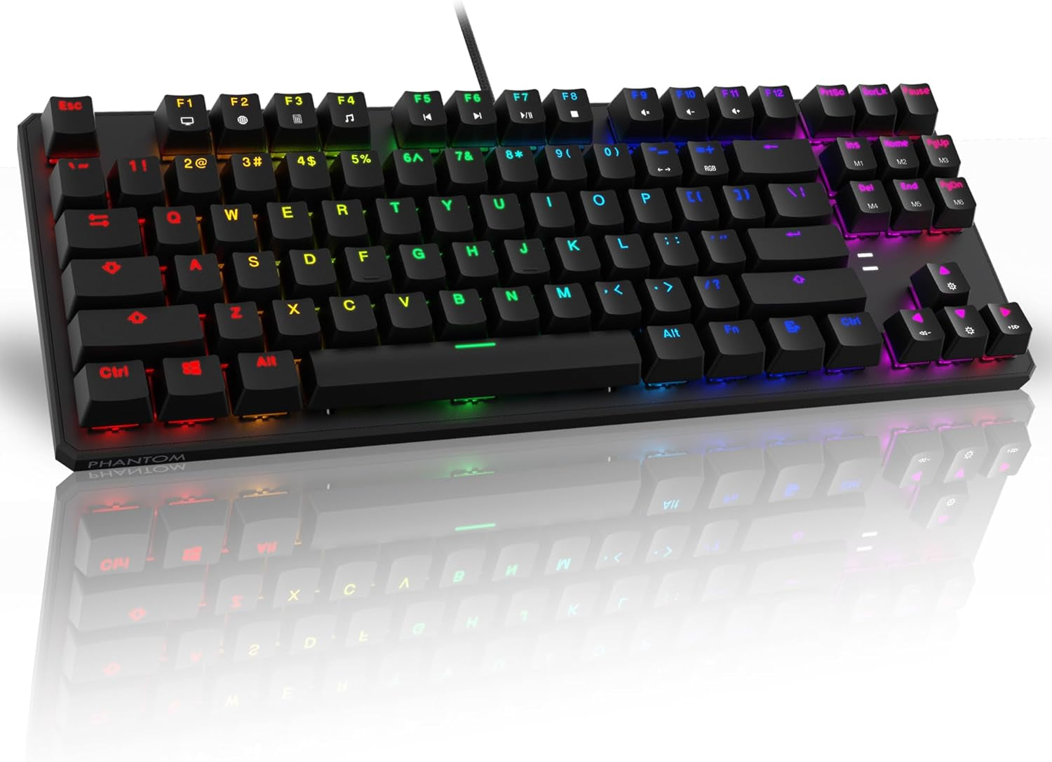 Phantom 87-Key RGB Mechanical Gaming Keyboard with Outemu Red Switches, 16.8 Million Color LED Lighting, 18 Pre-Set Modes, Low Latency, N-Key Rollover, Customizable Software Keys, and Wired USB Connection