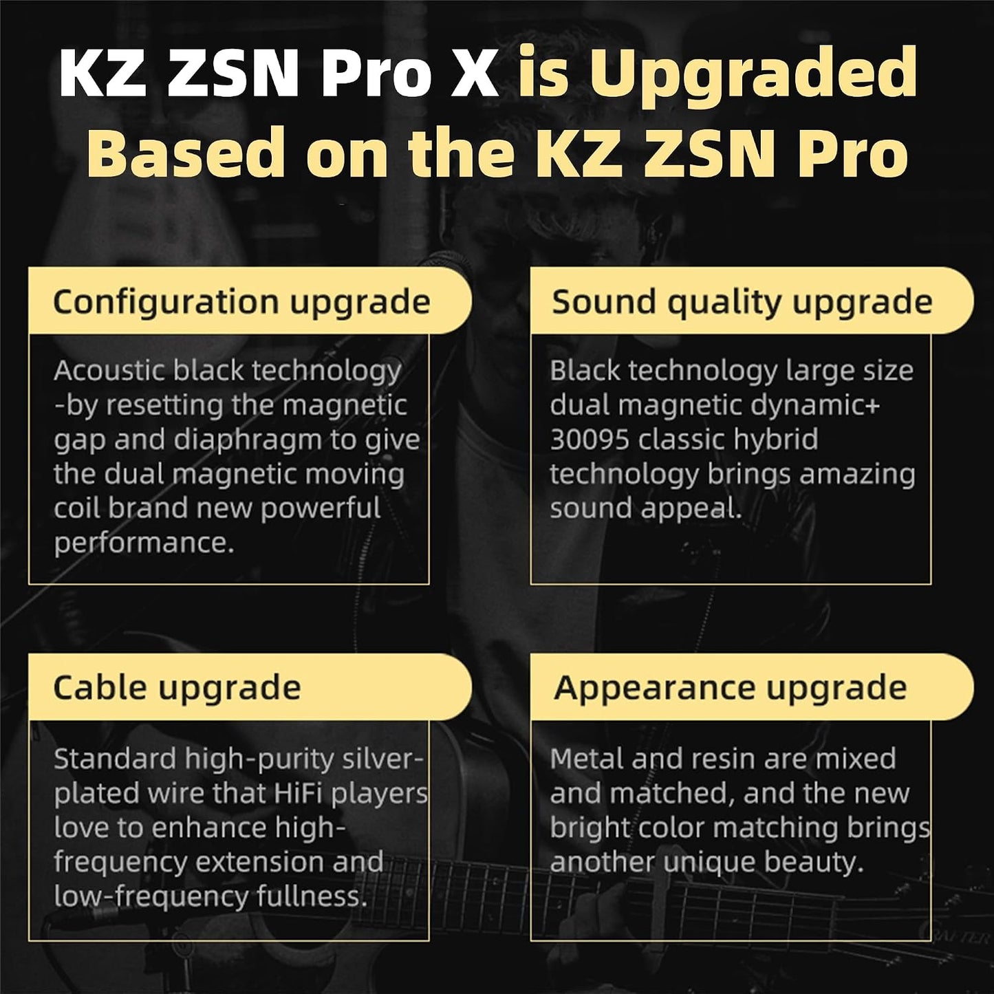 KZ ZSN PRO X High Fidelity In-Ear Monitor Headphones with Hybrid Dual Drivers and Detachable Tangle-Free Cable for Gaming and Multimedia Use (Gold, Without Microphone)