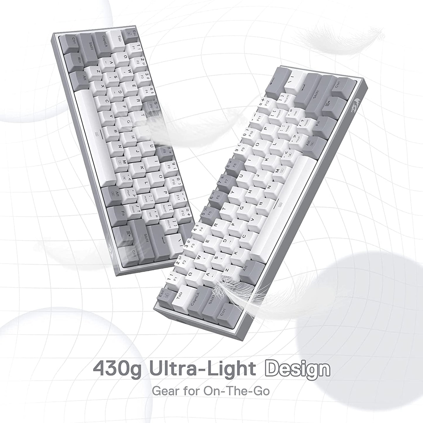 K617 Fizz 60% Wired RGB Mechanical Gaming Keyboard with Hot-Swap Capability, 61 Keys, Linear Red Switches, and White/Grey Keycaps, Compatible with Professional Driver/Software