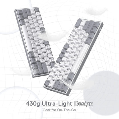 K617 Fizz 60% Wired RGB Mechanical Gaming Keyboard with Hot-Swap Capability, 61 Keys, Linear Red Switches, and White/Grey Keycaps, Compatible with Professional Driver/Software