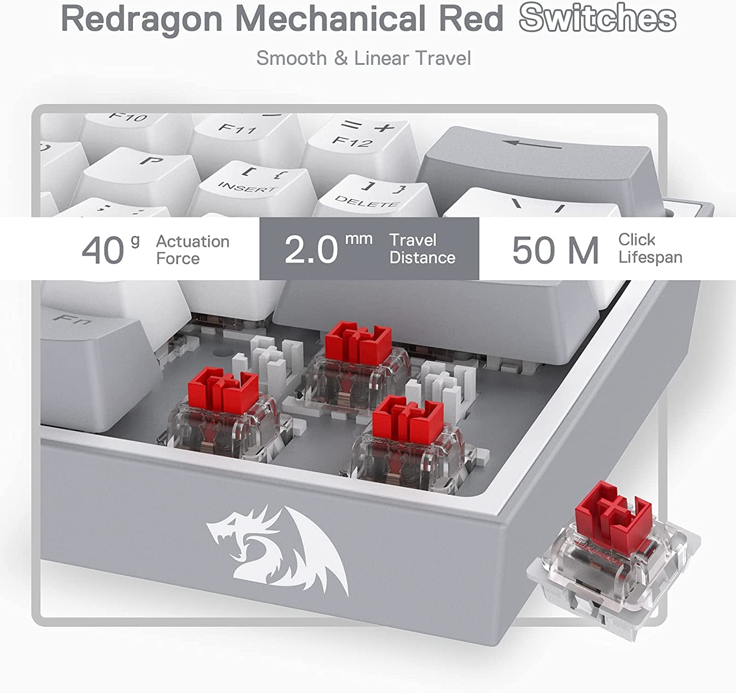 K617 Fizz 60% Wired RGB Mechanical Gaming Keyboard with Hot-Swap Capability, 61 Keys, Linear Red Switches, and White/Grey Keycaps, Compatible with Professional Driver/Software