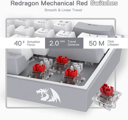 K617 Fizz 60% Wired RGB Mechanical Gaming Keyboard with Hot-Swap Capability, 61 Keys, Linear Red Switches, and White/Grey Keycaps, Compatible with Professional Driver/Software