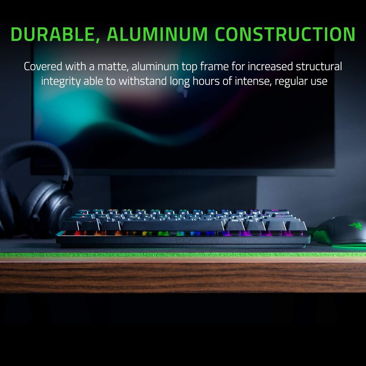 Razer Huntsman Mini 60% Gaming Keyboard with Linear Optical Switches, Aluminum Top Frame, Chroma RGB Lighting, PBT Keycaps, Onboard Memory, and Snap Tap Technology in Black