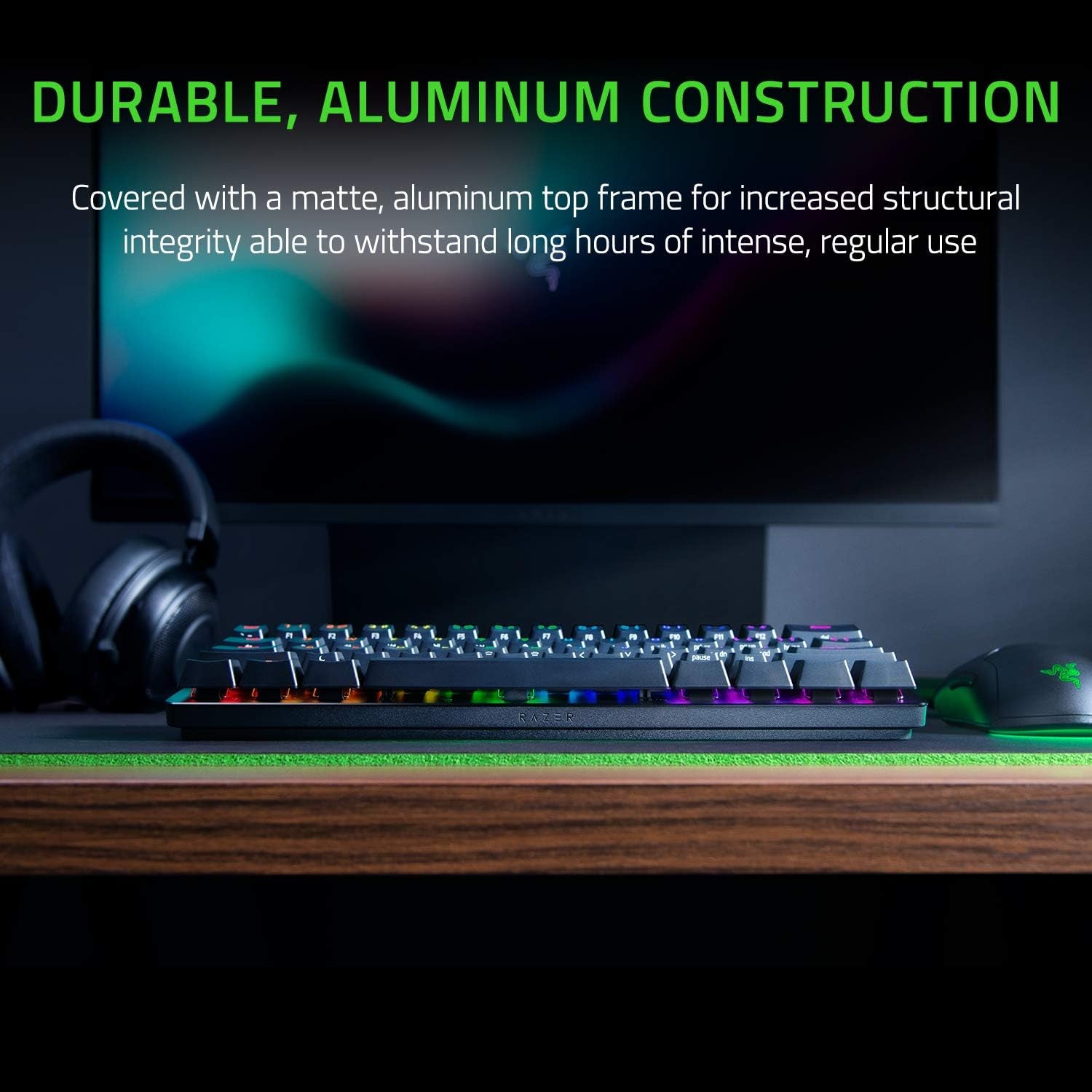 Razer Huntsman Mini 60% Gaming Keyboard with Linear Optical Switches, Aluminum Top Frame, Chroma RGB Lighting, PBT Keycaps, Onboard Memory, and Snap Tap Technology in Black