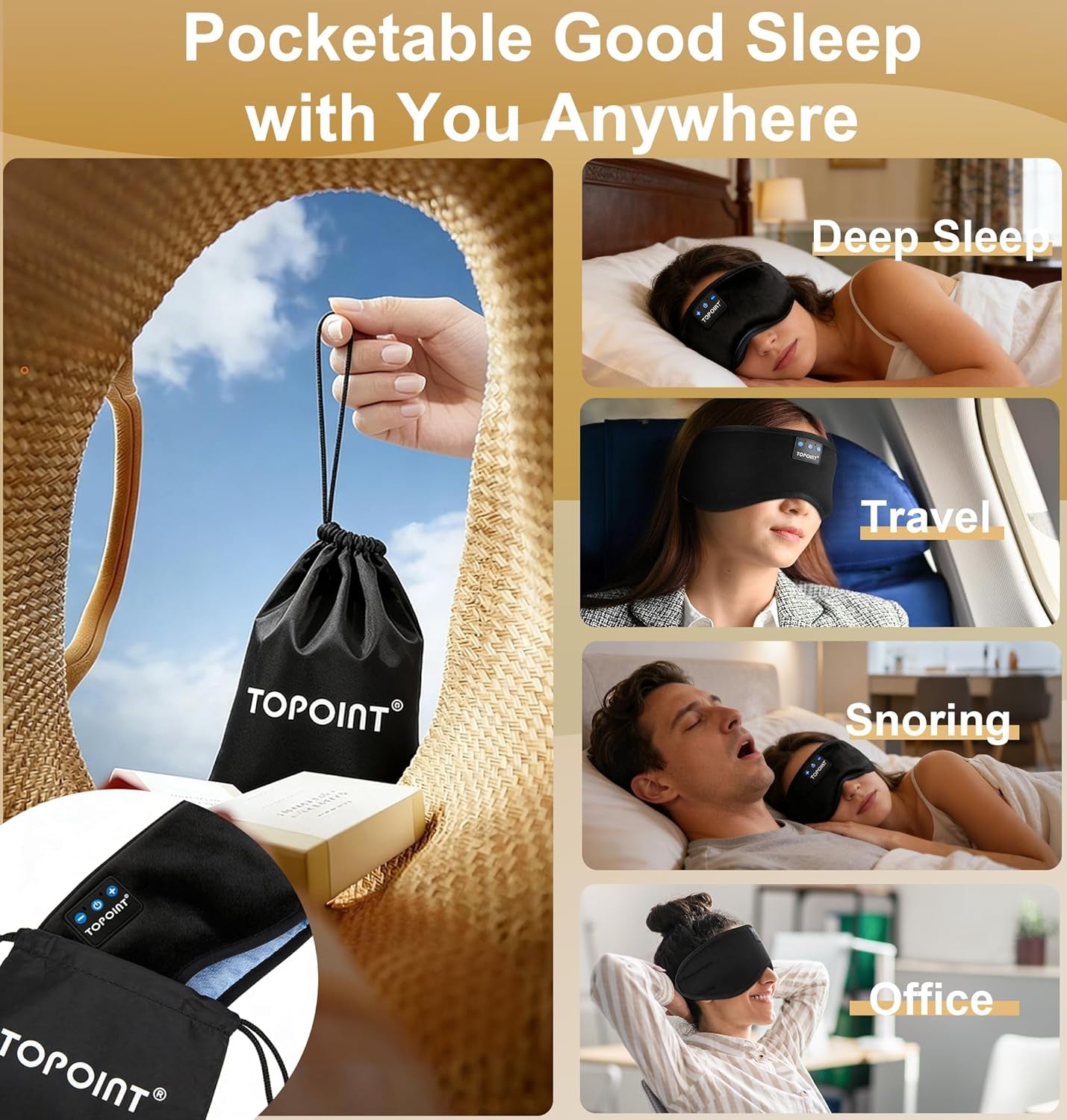 Bluetooth 5.4 Wireless Sleep Mask with Integrated Headphones, HD Speakers, and Microphone - Ideal for Travel, Meditation, and Sleep for Men and Women