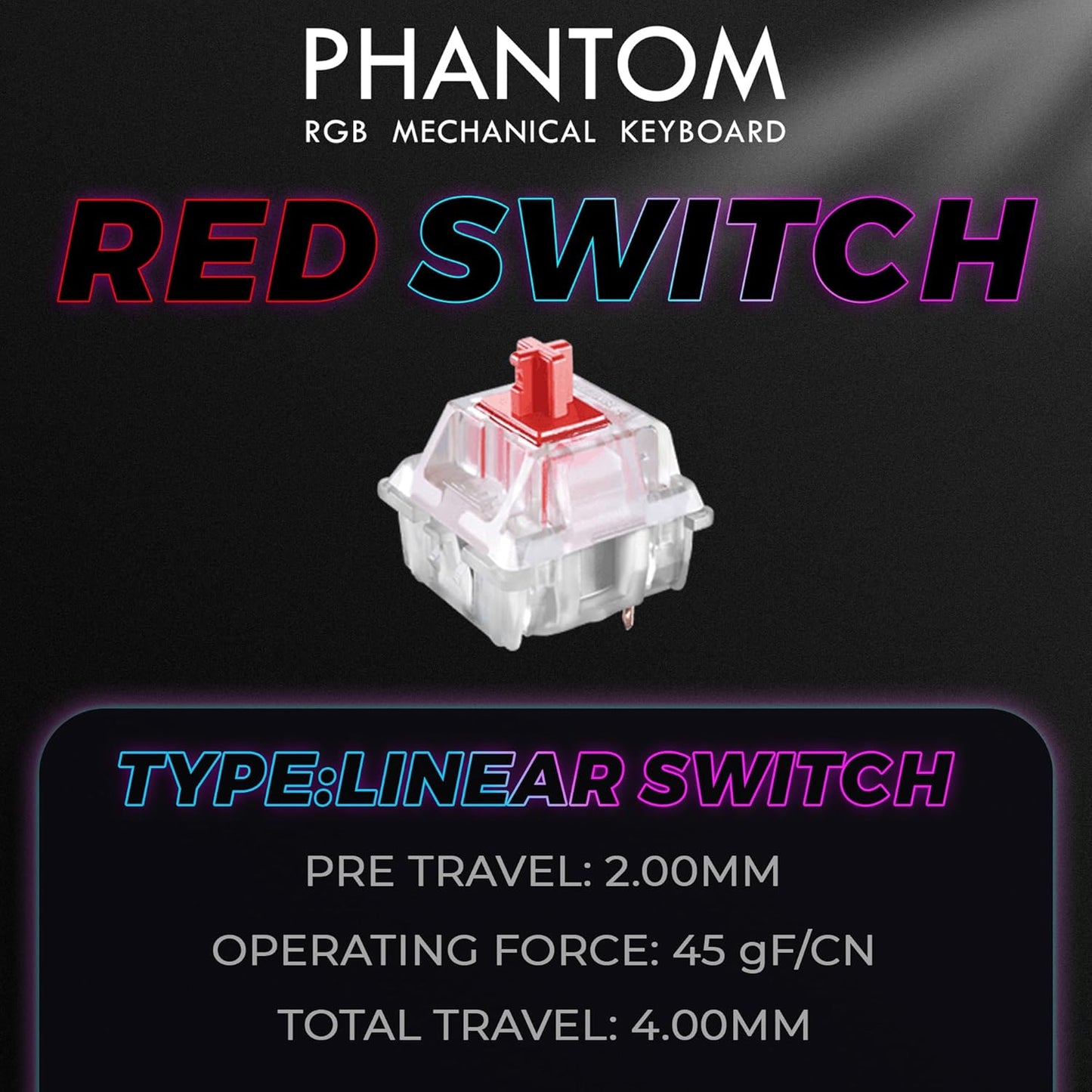 Phantom 87-Key RGB Mechanical Gaming Keyboard with Outemu Red Switches, 16.8 Million Color LED Lighting, 18 Pre-Set Modes, Low Latency, N-Key Rollover, Customizable Software Keys, and Wired USB Connection