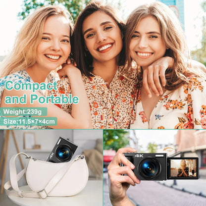 4K Digital Vlogging Camera with 48MP, Autofocus, 16X Digital Zoom, and 32GB Memory Card for Photography and YouTube