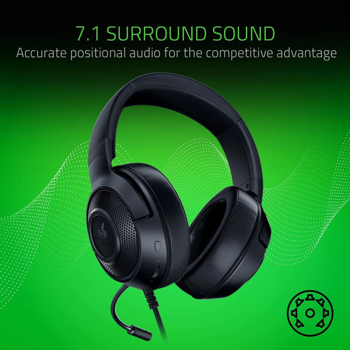 Razer Kraken X Ultralight Gaming Headset: 7.1 Surround Sound - Lightweight Aluminum Frame - Bendable Cardioid Microphone - for PC, PS4, PS5, Switch, Xbox One, Xbox Series X|S, Mobile - Black