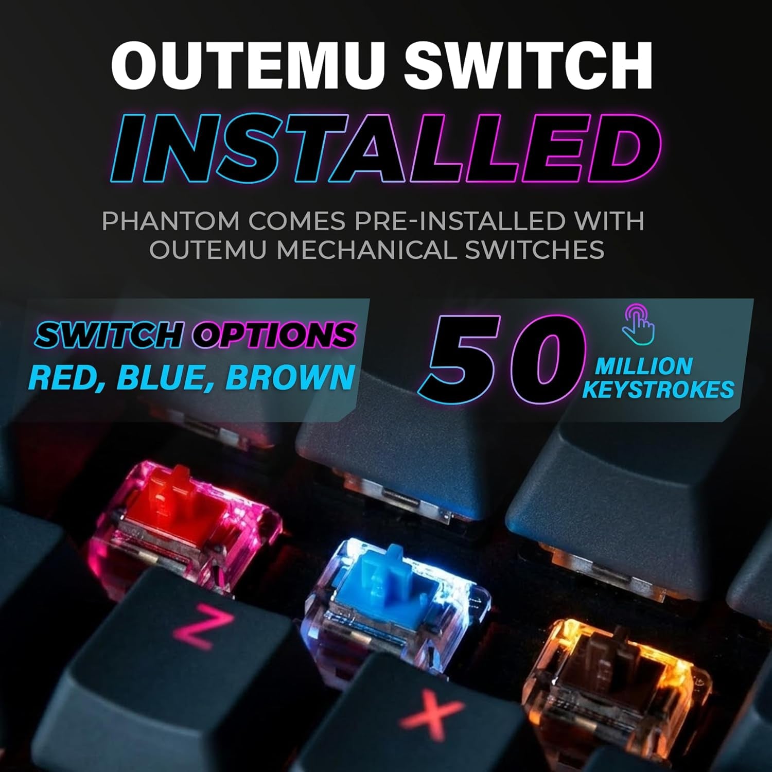 Phantom 87-Key RGB Mechanical Gaming Keyboard with Outemu Red Switches, 16.8 Million Color LED Lighting, 18 Pre-Set Modes, Low Latency, N-Key Rollover, Customizable Software Keys, and Wired USB Connection