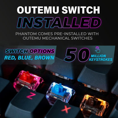 Phantom 87-Key RGB Mechanical Gaming Keyboard with Outemu Red Switches, 16.8 Million Color LED Lighting, 18 Pre-Set Modes, Low Latency, N-Key Rollover, Customizable Software Keys, and Wired USB Connection