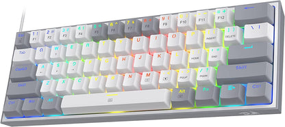 K617 Fizz 60% Wired RGB Mechanical Gaming Keyboard with Hot-Swap Capability, 61 Keys, Linear Red Switches, and White/Grey Keycaps, Compatible with Professional Driver/Software