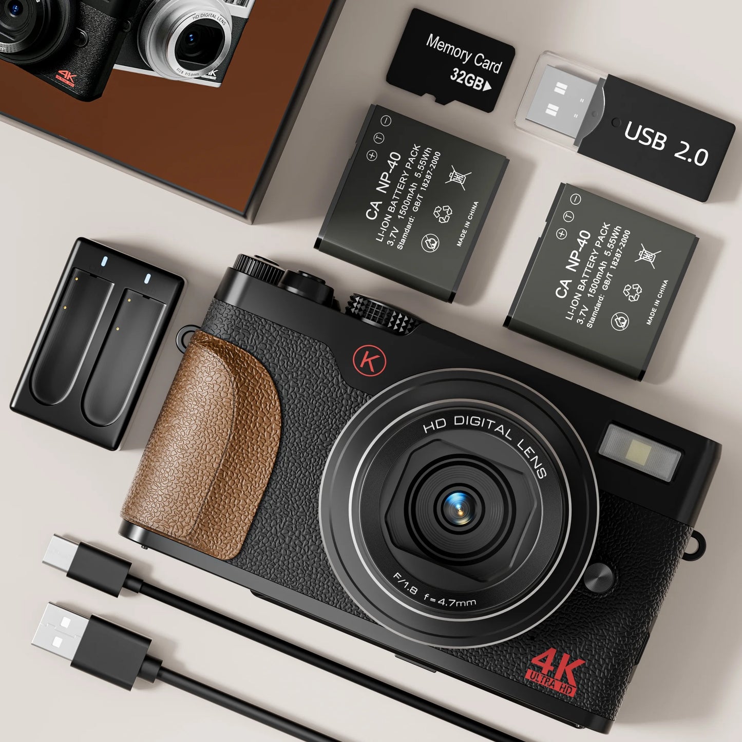 4K 56MP Digital Camera for Photography and YouTube, Includes 32GB SD Card