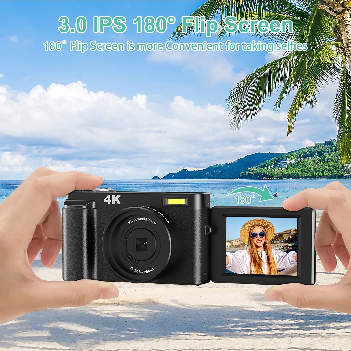 4K Digital Vlogging Camera with 48MP, Autofocus, 16X Digital Zoom, and 32GB Memory Card for Photography and YouTube