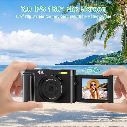 4K Digital Vlogging Camera with 48MP, Autofocus, 16X Digital Zoom, and 32GB Memory Card for Photography and YouTube