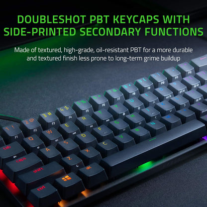 Razer Huntsman Mini 60% Gaming Keyboard with Linear Optical Switches, Aluminum Top Frame, Chroma RGB Lighting, PBT Keycaps, Onboard Memory, and Snap Tap Technology in Black