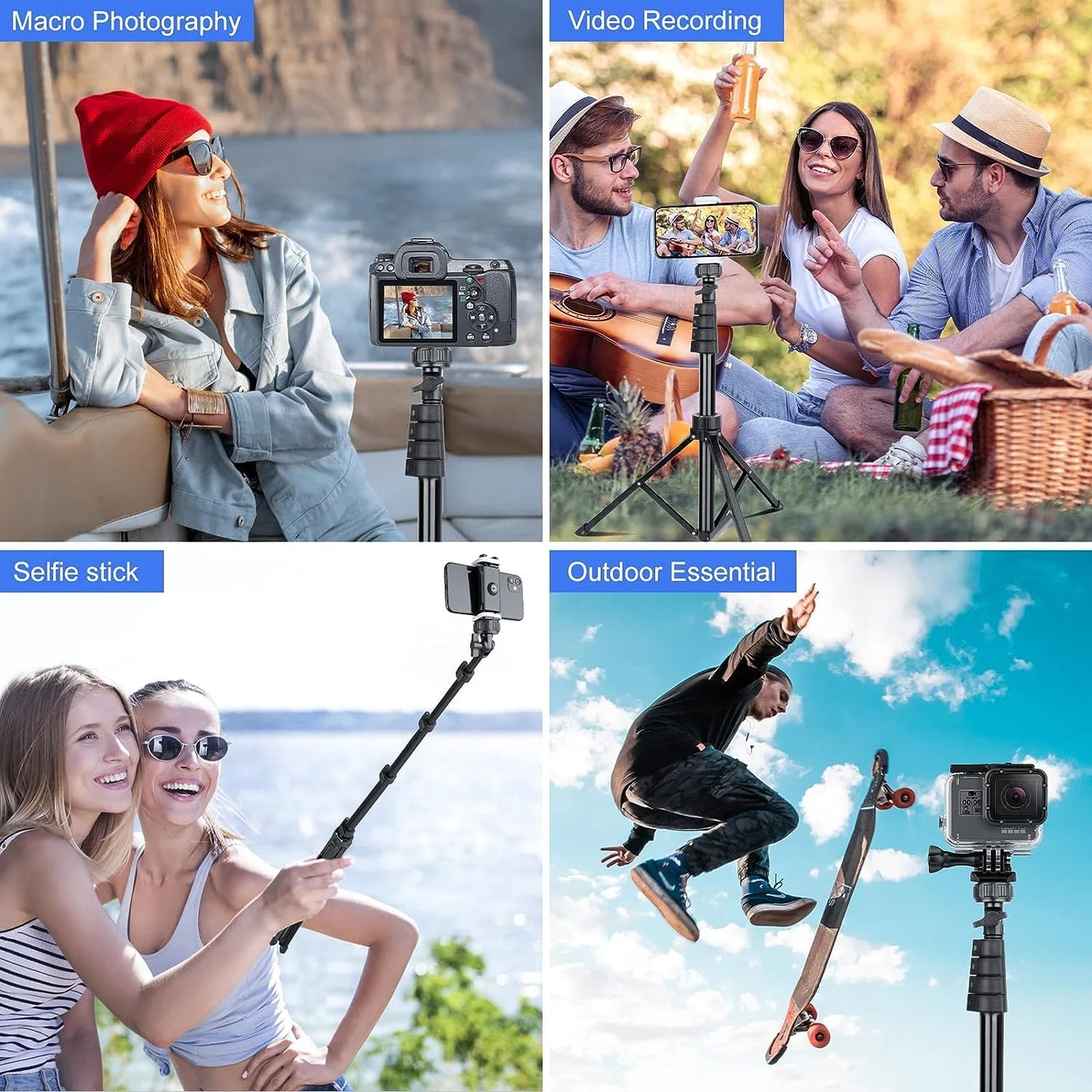Innotech 62-Inch Extendable Tripod and Selfie Stick with Wireless Remote and Phone Holder for iPhone and Android Devices