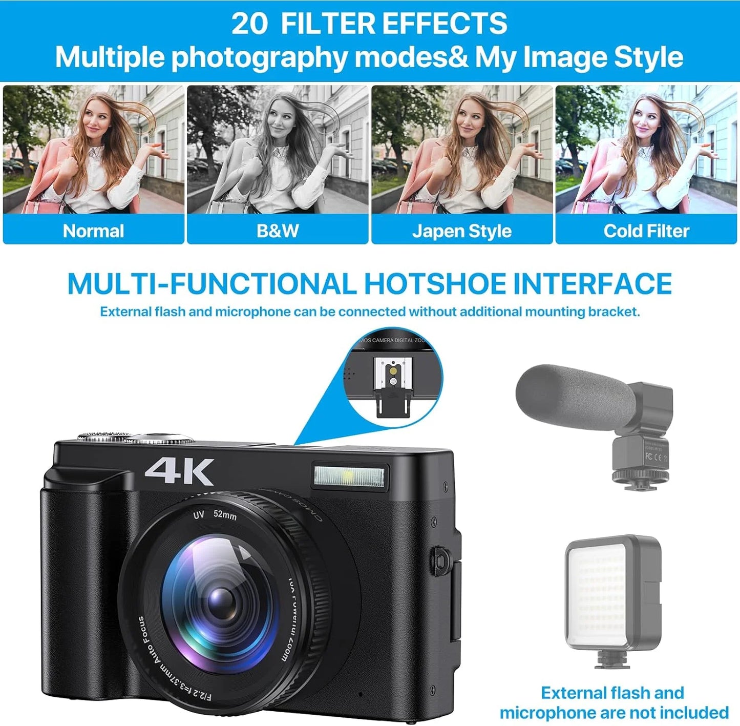 4K Digital Vlogging Camera with 48MP, Autofocus, 16X Digital Zoom, and 32GB Memory Card for Photography and YouTube