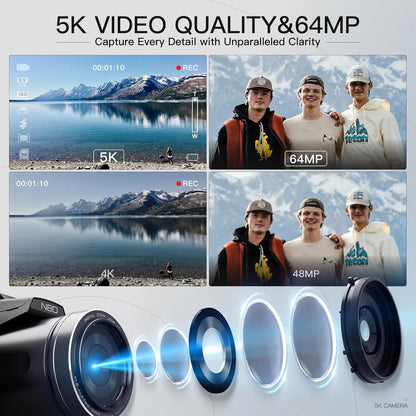 4K 64MP Digital Camera with 16X Zoom and 32GB SD Card - Black
