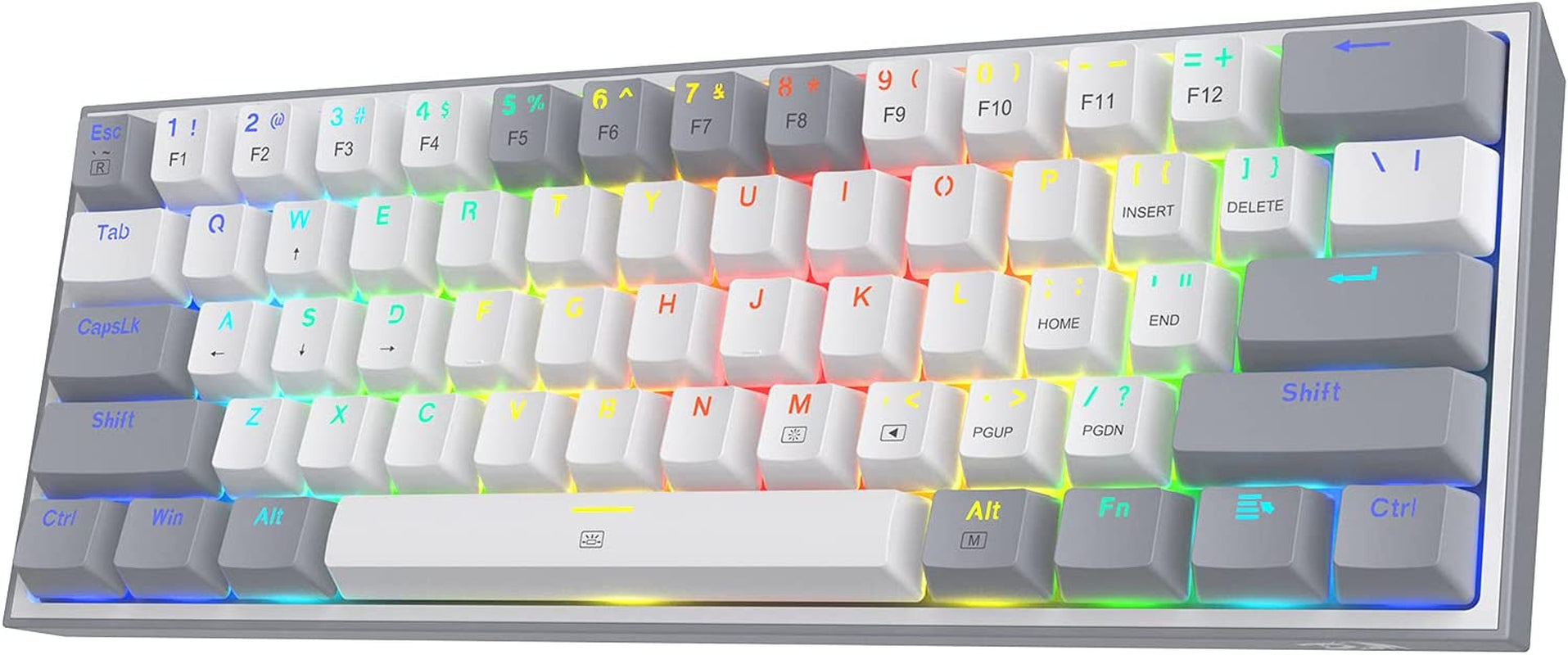 K617 Fizz 60% Wired RGB Mechanical Gaming Keyboard with Hot-Swap Capability, 61 Keys, Linear Red Switches, and White/Grey Keycaps, Compatible with Professional Driver/Software
