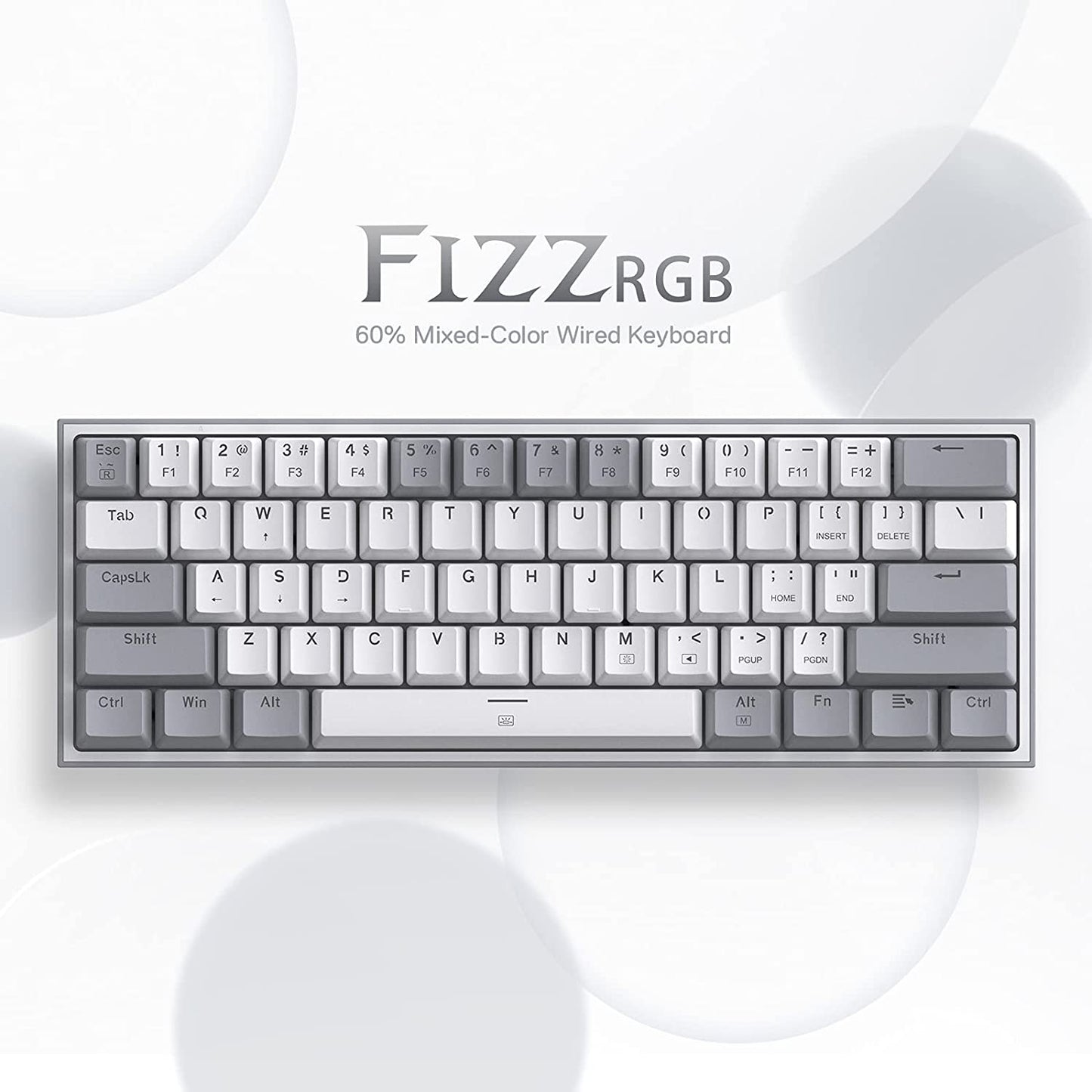 K617 Fizz 60% Wired RGB Mechanical Gaming Keyboard with Hot-Swap Capability, 61 Keys, Linear Red Switches, and White/Grey Keycaps, Compatible with Professional Driver/Software