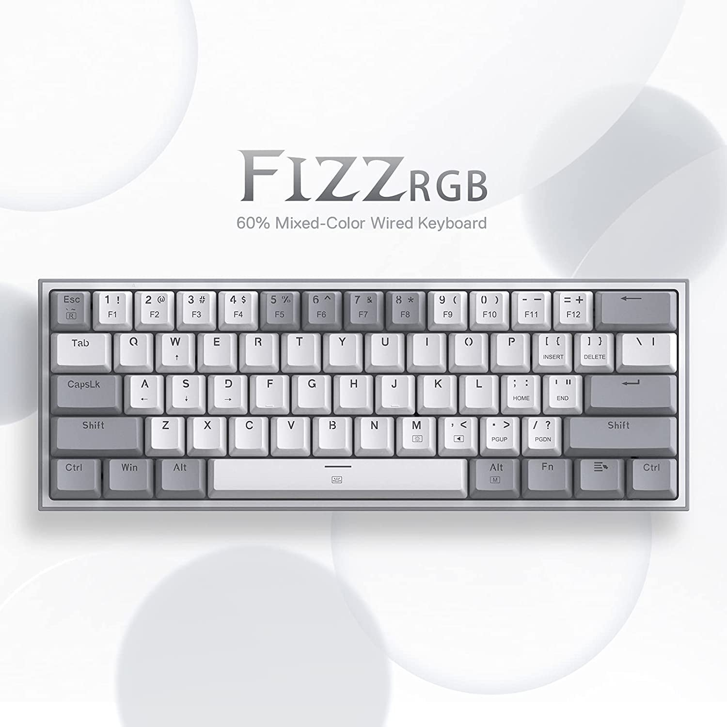 K617 Fizz 60% Wired RGB Mechanical Gaming Keyboard with Hot-Swap Capability, 61 Keys, Linear Red Switches, and White/Grey Keycaps, Compatible with Professional Driver/Software