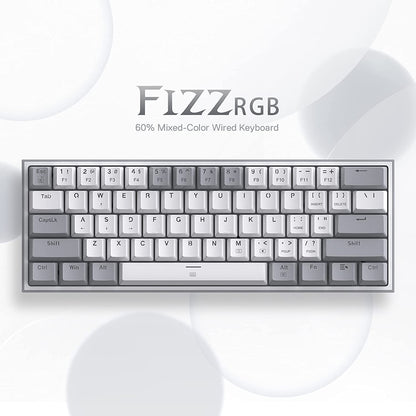 K617 Fizz 60% Wired RGB Mechanical Gaming Keyboard with Hot-Swap Capability, 61 Keys, Linear Red Switches, and White/Grey Keycaps, Compatible with Professional Driver/Software