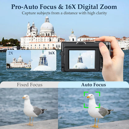 4K Digital Vlogging Camera with 48MP, Autofocus, 16X Digital Zoom, and 32GB Memory Card for Photography and YouTube