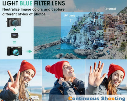 4K Digital Vlogging Camera with 48MP, Autofocus, 16X Digital Zoom, and 32GB Memory Card for Photography and YouTube