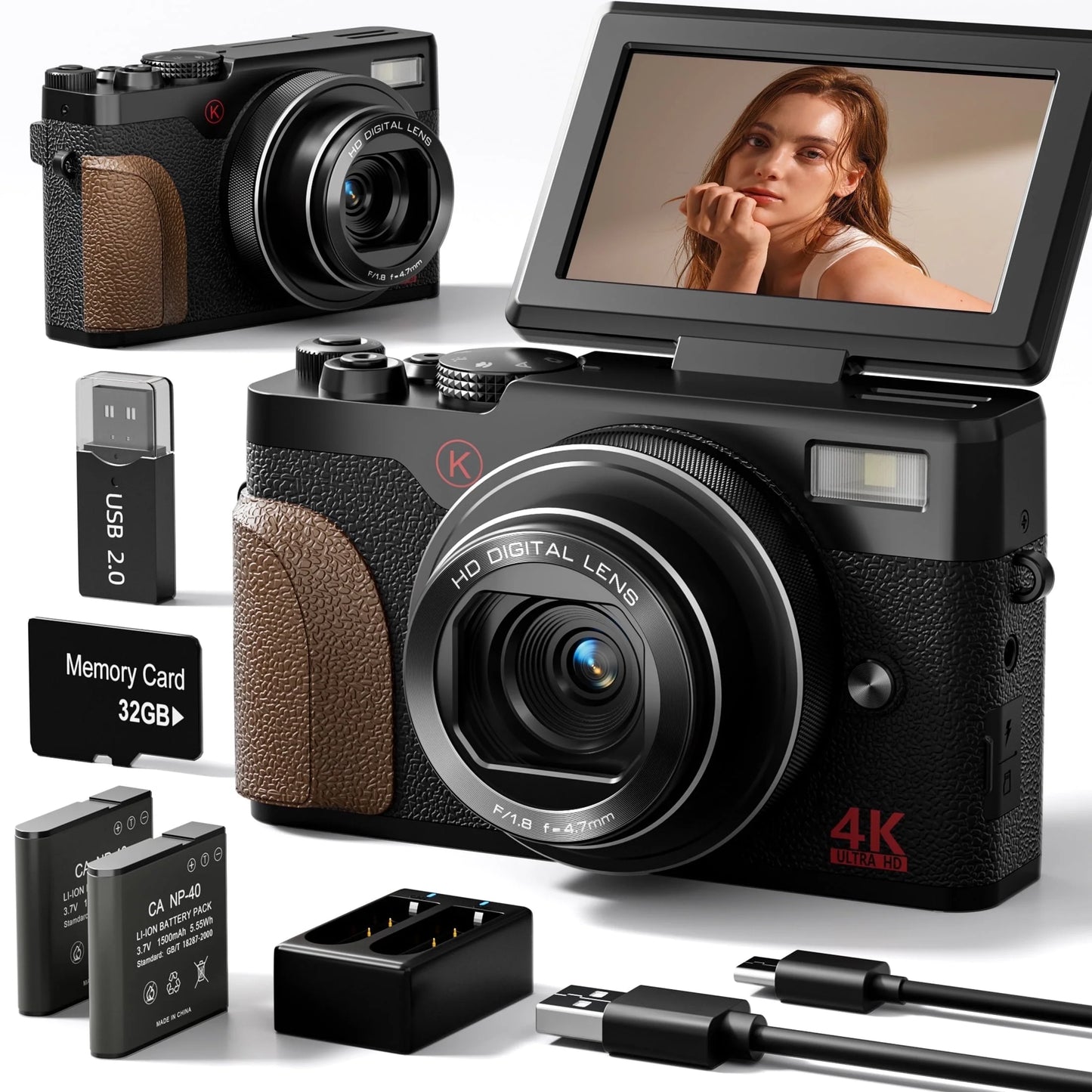4K 56MP Digital Camera for Photography and YouTube, Includes 32GB SD Card