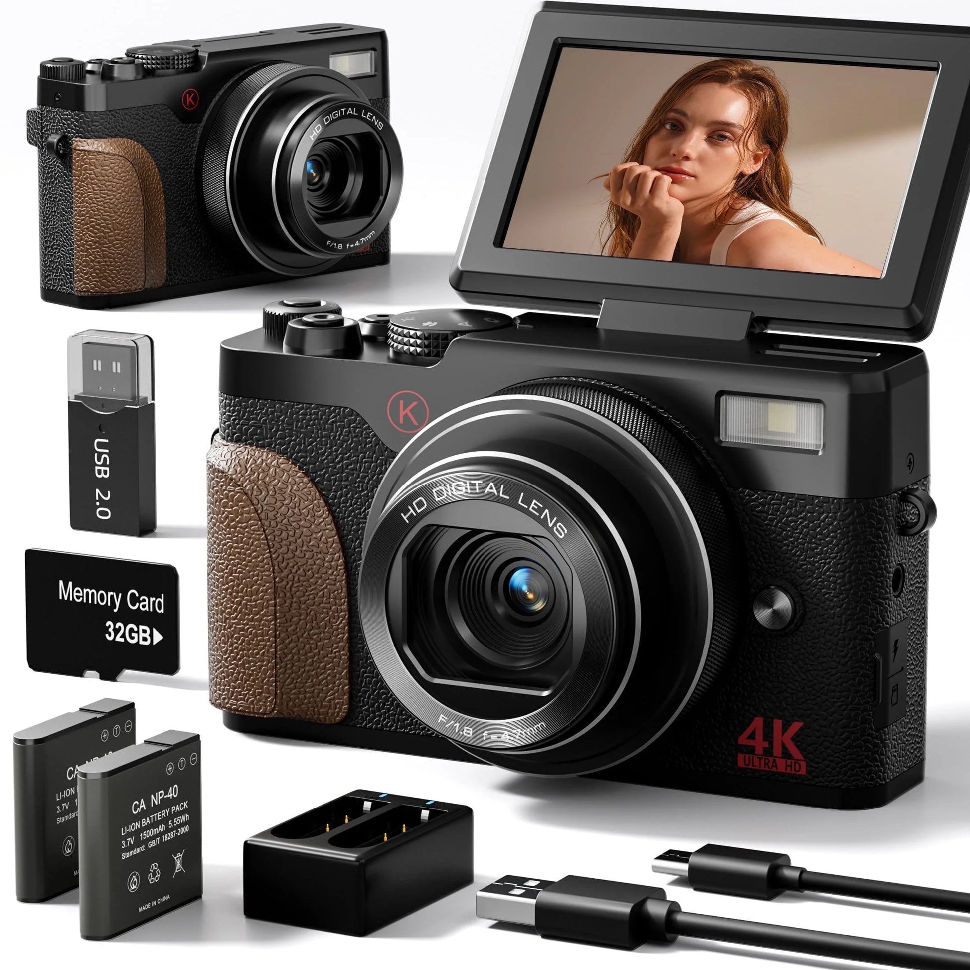 4K 56MP Digital Camera for Photography and YouTube, Includes 32GB SD Card