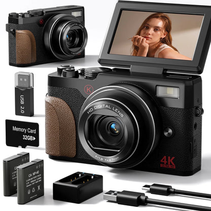 4K 56MP Digital Camera for Photography and YouTube, Includes 32GB SD Card